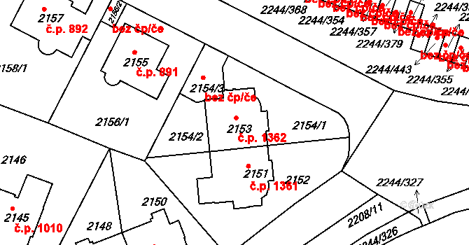 Strašnice 1362, Praha na parcele st. 2153 v KÚ Strašnice, Katastrální mapa