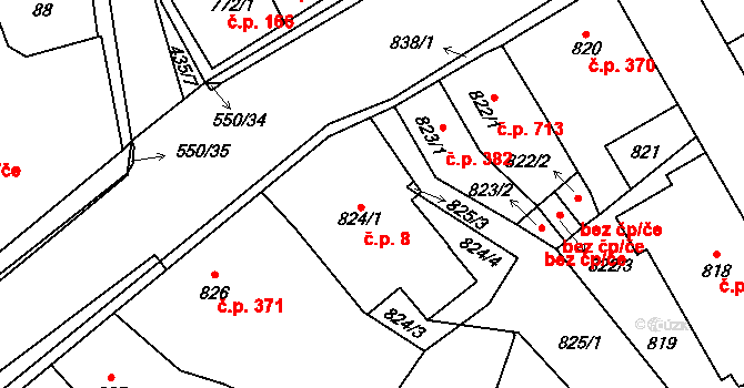 Zdice 8 na parcele st. 824/1 v KÚ Zdice, Katastrální mapa