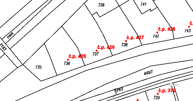 Mikulčice 426 na parcele st. 737 v KÚ Mikulčice, Katastrální mapa