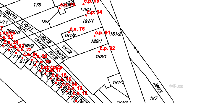 Březenec 92, Jirkov na parcele st. 183/1 v KÚ Březenec, Katastrální mapa