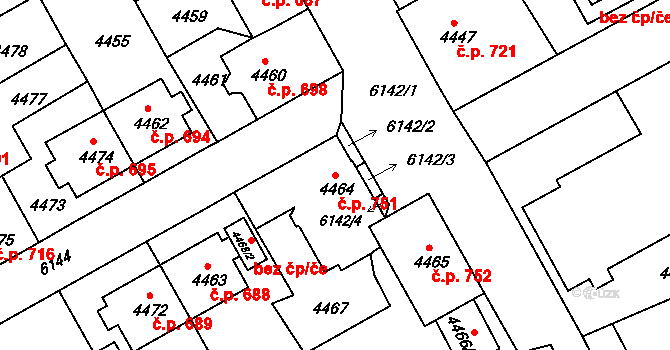 Liberec III-Jeřáb 751, Liberec na parcele st. 4464 v KÚ Liberec, Katastrální mapa