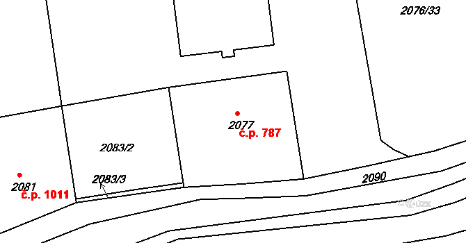 Rumburk 1 787, Rumburk na parcele st. 2077 v KÚ Rumburk, Katastrální mapa