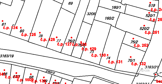 Ivančice 129 na parcele st. 76/1 v KÚ Ivančice, Katastrální mapa
