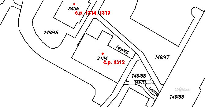 Bolevec 1312, Plzeň na parcele st. 3434 v KÚ Bolevec, Katastrální mapa