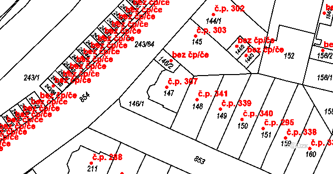 Doudlevce 307, Plzeň na parcele st. 147 v KÚ Doudlevce, Katastrální mapa