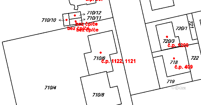 Lobzy 1121,1122, Plzeň na parcele st. 710/8 v KÚ Lobzy, Katastrální mapa