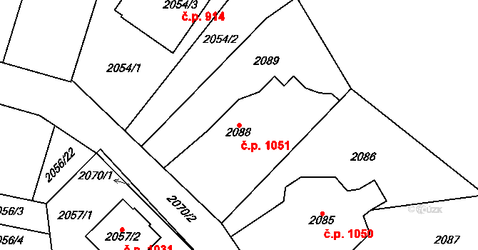 Bludovice 1051, Havířov na parcele st. 2088 v KÚ Bludovice, Katastrální mapa