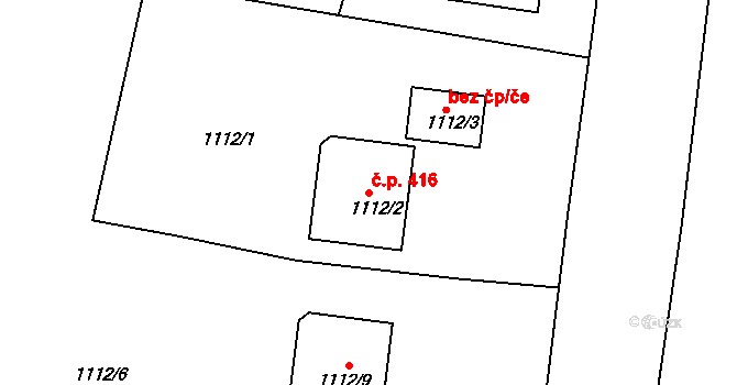 Zádveřice 416, Zádveřice-Raková na parcele st. 1112/2 v KÚ Zádveřice, Katastrální mapa