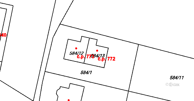 Kamenice nad Lipou 772 na parcele st. 584/13 v KÚ Kamenice nad Lipou, Katastrální mapa