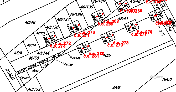 Olbramkostel 280 na parcele st. 377 v KÚ Olbramkostel, Katastrální mapa