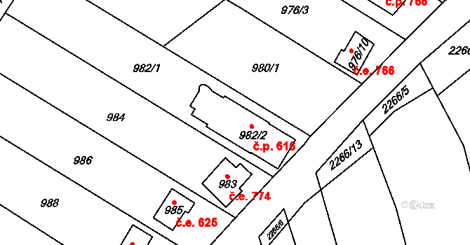 Lipence 616, Praha na parcele st. 982/2 v KÚ Lipence, Katastrální mapa