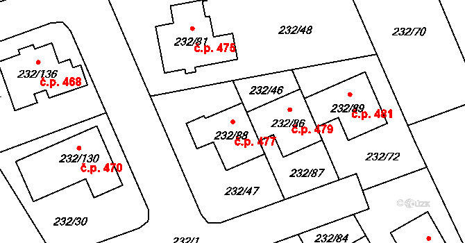 Boršov nad Vltavou 477 na parcele st. 232/88 v KÚ Boršov nad Vltavou, Katastrální mapa