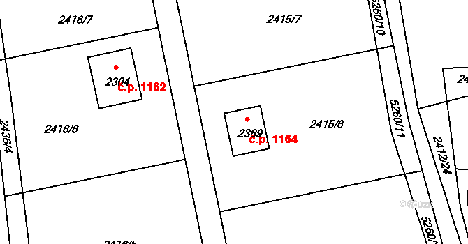 Vizovice 1164 na parcele st. 2369 v KÚ Vizovice, Katastrální mapa