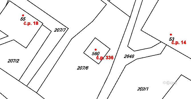 Kunčina 336 na parcele st. 560 v KÚ Kunčina, Katastrální mapa