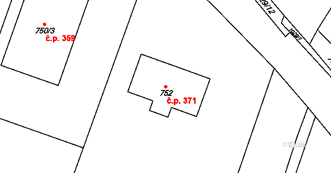 Tetčice 371 na parcele st. 752 v KÚ Tetčice, Katastrální mapa