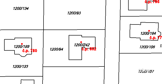 Vejprnice 852 na parcele st. 1200/242 v KÚ Vejprnice, Katastrální mapa