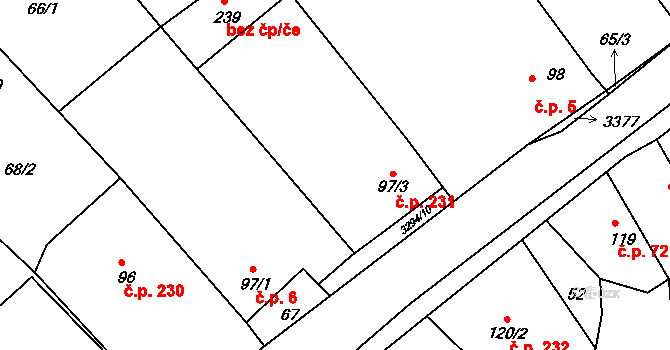 Březník 231 na parcele st. 97/3 v KÚ Březník, Katastrální mapa