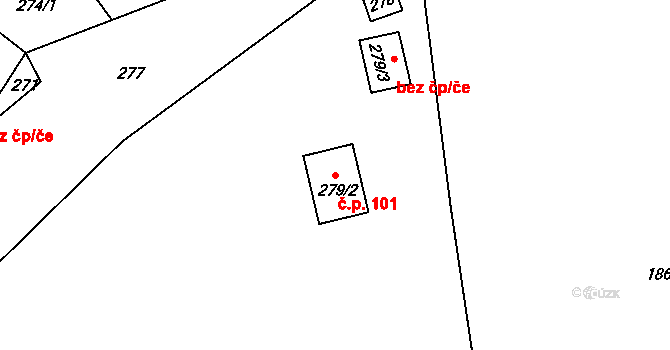 Záskalí 101, Hodkovice nad Mohelkou na parcele st. 279/2 v KÚ Záskalí, Katastrální mapa