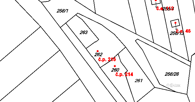 Jemnice 215 na parcele st. 262 v KÚ Jemnice, Katastrální mapa