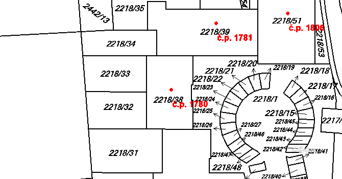 České Budějovice 6 1780, České Budějovice na parcele st. 2218/38 v KÚ České Budějovice 6, Katastrální mapa