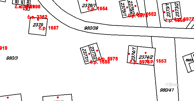 Zlín 5976 na parcele st. 2377/2 v KÚ Zlín, Katastrální mapa