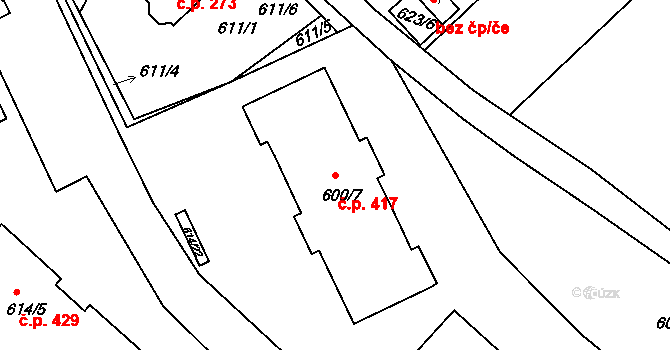 Pokratice 417, Litoměřice na parcele st. 600/7 v KÚ Pokratice, Katastrální mapa