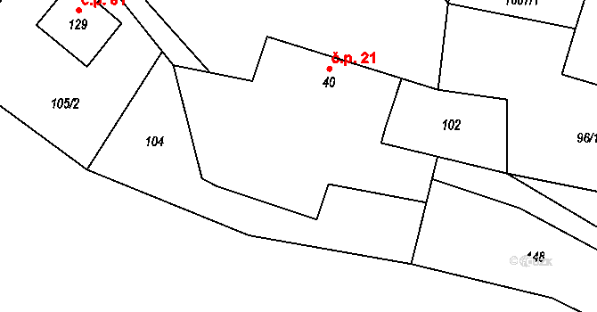 Křečovice 21 na parcele st. 40 v KÚ Křečovice u Neveklova, Katastrální mapa