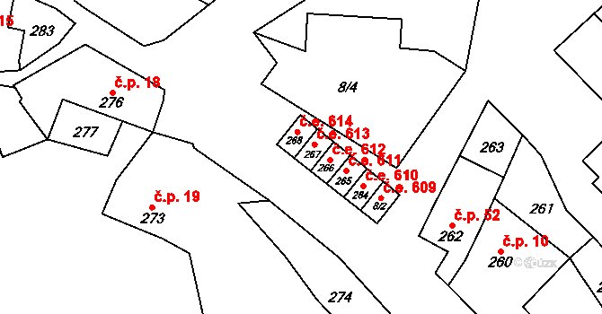 Čučice 613 na parcele st. 267 v KÚ Čučice, Katastrální mapa