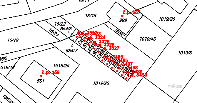 Kudlov 3327, Zlín na parcele st. 654/6 v KÚ Kudlov, Katastrální mapa