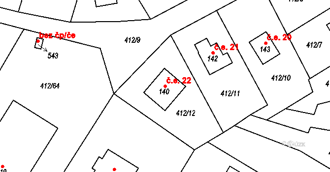 Živohošť 22, Chotilsko na parcele st. 140 v KÚ Křeničná, Katastrální mapa
