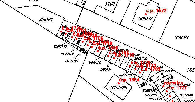 Děčín VI-Letná 1690, Děčín na parcele st. 3055/125 v KÚ Podmokly, Katastrální mapa