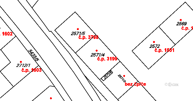 Znojmo 3199 na parcele st. 2571/4 v KÚ Znojmo-město, Katastrální mapa