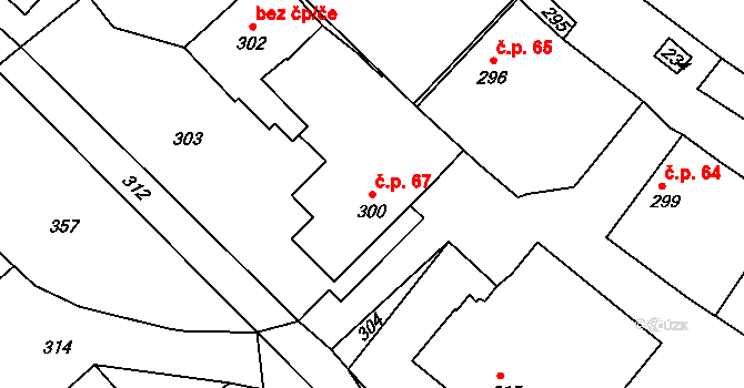 Sirákov 67 na parcele st. 300 v KÚ Sirákov, Katastrální mapa
