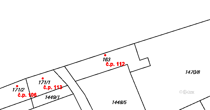 Kladná Žilín 112, Luhačovice na parcele st. 163 v KÚ Kladná Žilín, Katastrální mapa