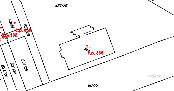 Tlumačov 336 na parcele st. 495 v KÚ Tlumačov na Moravě, Katastrální mapa