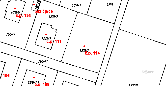 Oldřišov 114 na parcele st. 189/7 v KÚ Oldřišov, Katastrální mapa
