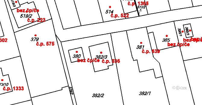 Kylešovice 836, Opava na parcele st. 382/3 v KÚ Kylešovice, Katastrální mapa