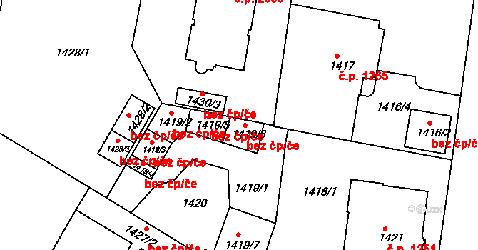 Teplice 45138788 na parcele st. 1419/6 v KÚ Teplice, Katastrální mapa