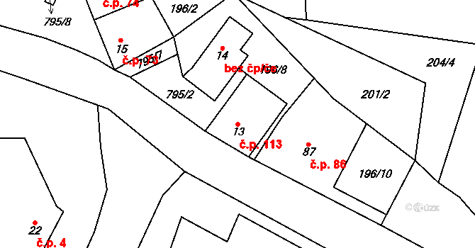 Kobeřice 113, Hradčany-Kobeřice na parcele st. 13 v KÚ Kobeřice, Katastrální mapa