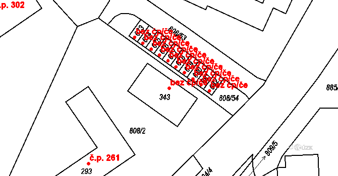 Lhenice 48535788 na parcele st. 343 v KÚ Lhenice, Katastrální mapa
