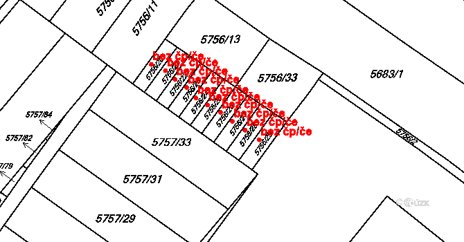 Znojmo 49513788 na parcele st. 5756/27 v KÚ Znojmo-město, Katastrální mapa