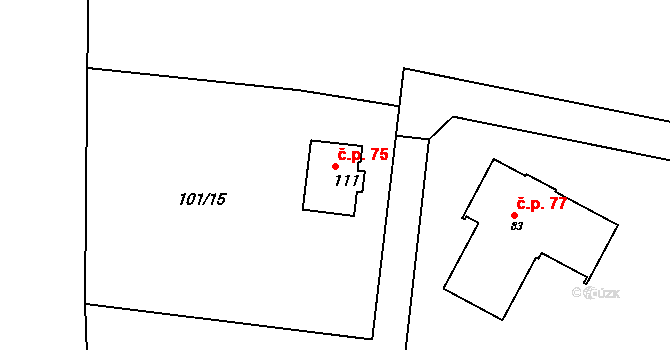 Lhotky 75, Malotice na parcele st. 111 v KÚ Lhotky u Malotic, Katastrální mapa