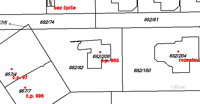 Průhonice 965 na parcele st. 682/208 v KÚ Průhonice, Katastrální mapa
