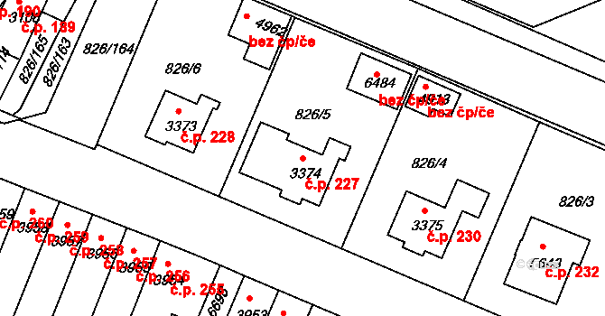 Václavské Předměstí 227, Písek na parcele st. 3374 v KÚ Písek, Katastrální mapa