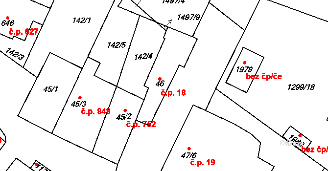 Kostelec nad Labem 18 na parcele st. 46 v KÚ Kostelec nad Labem, Katastrální mapa