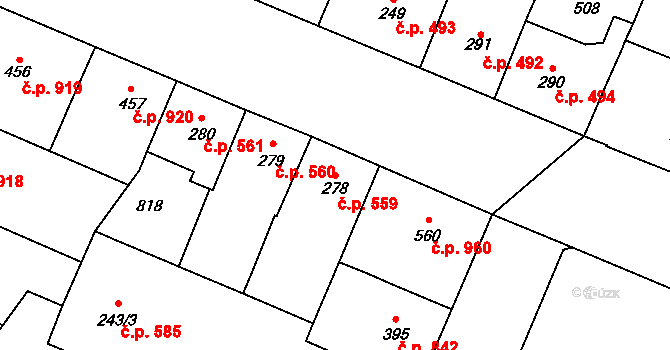 Kralupy nad Vltavou 559 na parcele st. 278 v KÚ Lobeč, Katastrální mapa