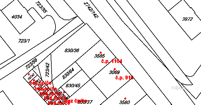 Bílé Předměstí 1104, Pardubice na parcele st. 3585 v KÚ Pardubice, Katastrální mapa