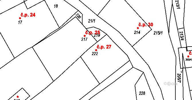 Sychotín 27, Kunštát na parcele st. 222 v KÚ Sychotín, Katastrální mapa