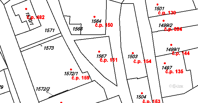 Velké Opatovice 151 na parcele st. 1567 v KÚ Velké Opatovice, Katastrální mapa
