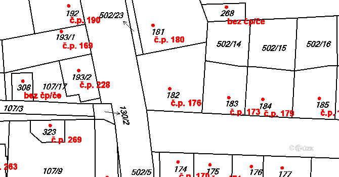Líšťany 176 na parcele st. 182 v KÚ Líšťany u Cítolib, Katastrální mapa